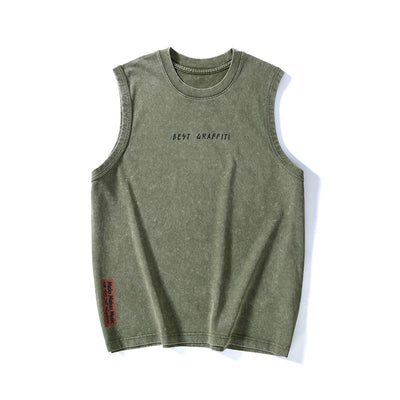 Summer Retro Washed Cotton Tank Top Vest For Men