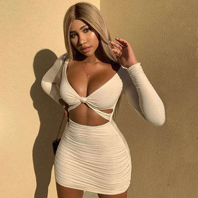 Long sleeved umbilical fold mini dress
